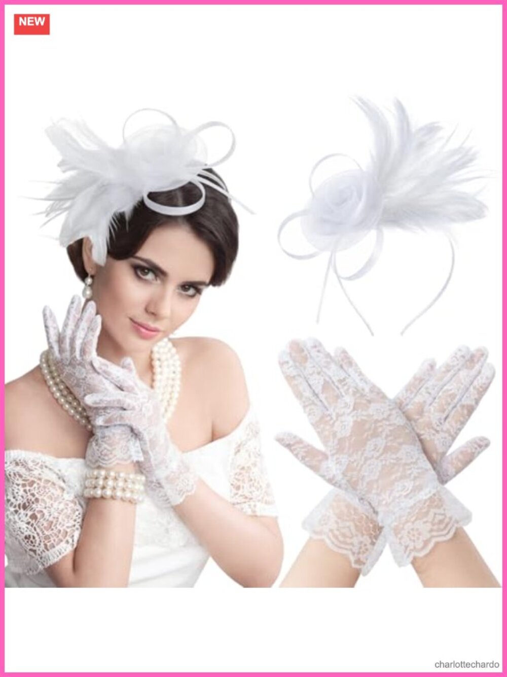 Geyoga Fascinator Hat Lace Gloves Set Derby Tea Party Church Accessory